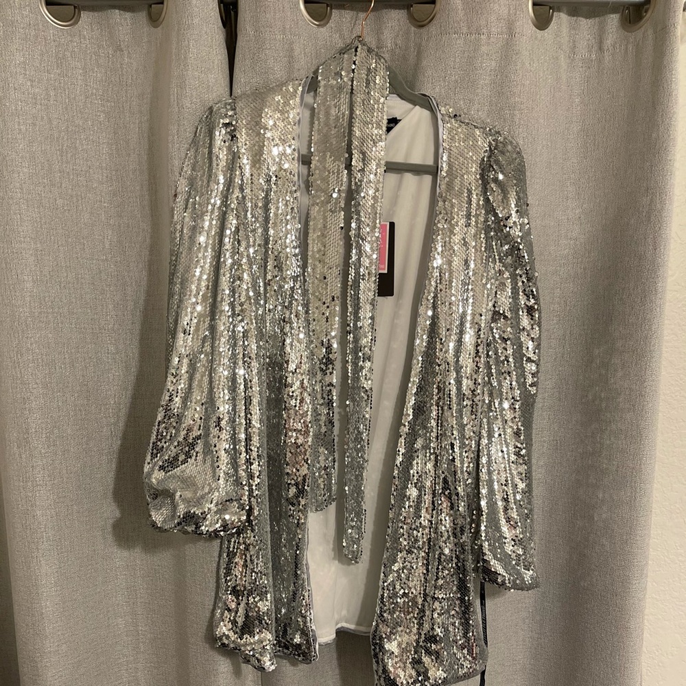 Sequin Long Sleeve Dress w/ Belt - Picture 5 of 14